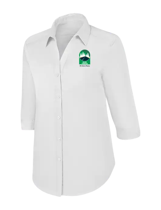 Womens White 3/4 Sleeve Carefree Poplin Shirt w/MTA Turnpike Evergreen Logo