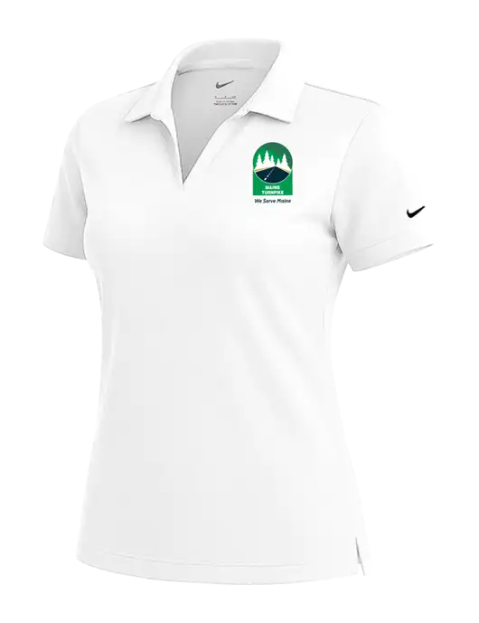 NIKE White Womens Dri-Fit Micro Pique Polo w/MTA Turnpike Evergreen Logo
