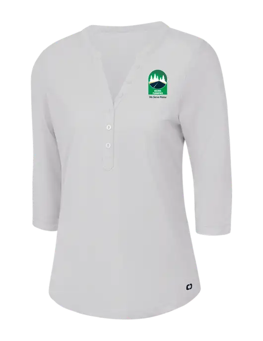 OGIO Bright White Jewel Henley w/MTA Turnpike Evergreen Logo