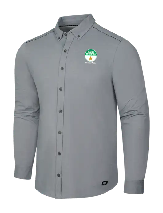 OGIO Medium Grey Heather Modern Code Stretch Button-Up Shirt w/MTA Turnpike Logo