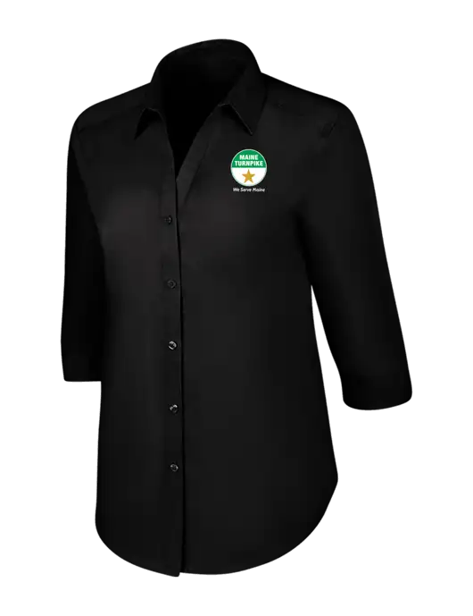 Womens Black 3/4 Sleeve Carefree Poplin Shirt w/MTA Turnpike Logo