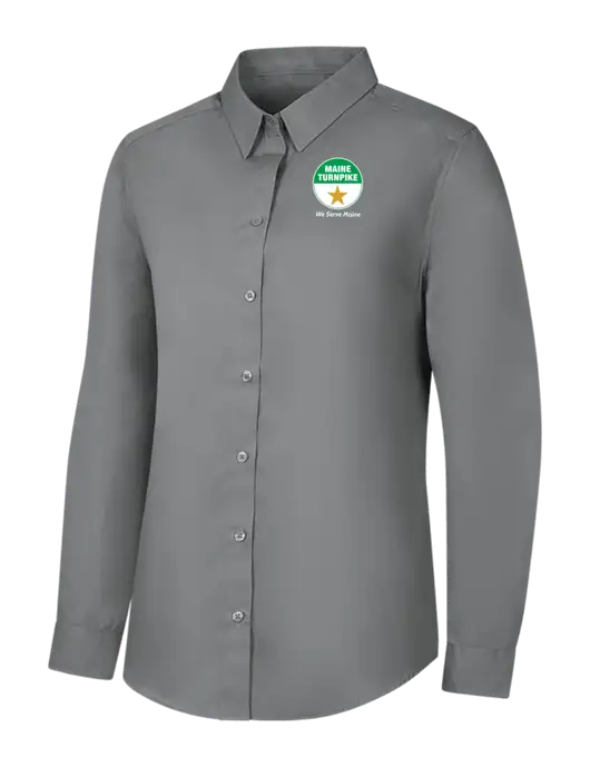Womens Medium Grey Long Sleeve Carefree Poplin Shirt w/MTA Turnpike Logo