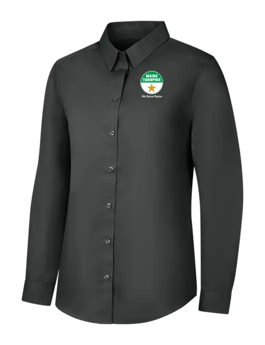 Womens Dark Grey Long Sleeve Carefree Poplin Shirt w/MTA Turnpike Logo