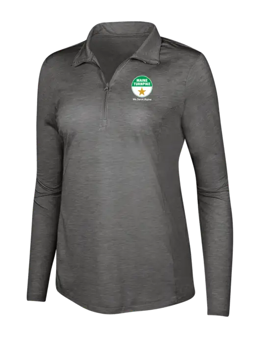Dark Grey Heather Womens Posicharge Tri-Blend Wicking 1/4 Zip Pullover w/MTA Turnpike Logo