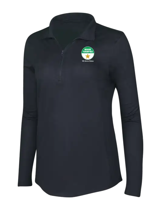 Black Triad Solid Womens Posicharge Tri-Blend Wicking 1/4 Zip Pullover w/MTA Turnpike Logo