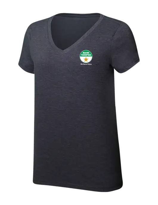 Womens Simply Soft V-Neck Heather Charcoal 4.5oz  Poly/Combed Ring Spun Cotton T-Shirt w/MTA Turnpike Logo