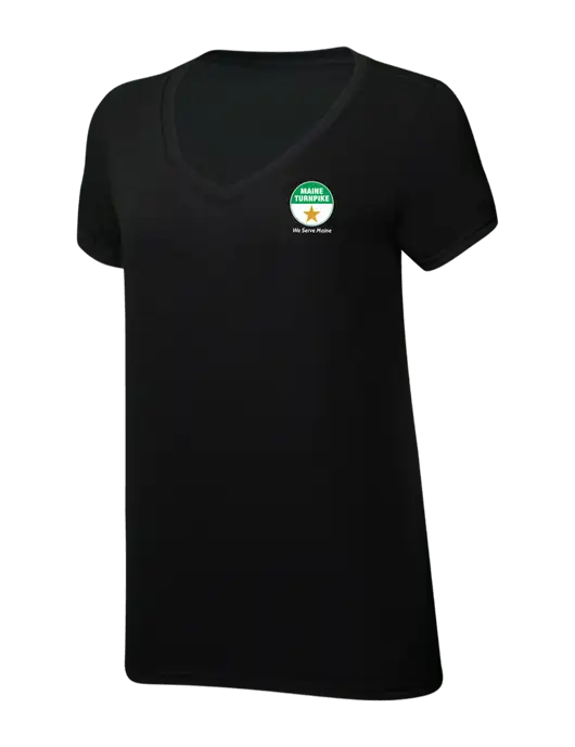 Womens Simply Soft V-Neck Black 4.5oz  Poly/Combed Ring Spun Cotton T-Shirt w/MTA Turnpike Logo