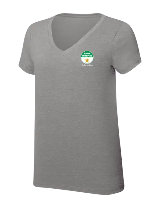 Womens Simply Soft V-Neck Grey Frost 4.5oz  Poly/Combed Ring Spun Cotton T-Shirt w/MTA Turnpike Logo