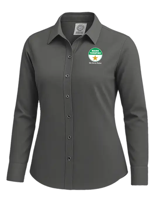 Brooks Brothers Womens Dark Grey Wrinkle-Free Stretch Nailhead Shirt w/MTA Turnpike Logo