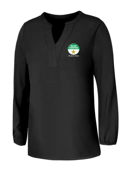 Mercer+Mettle Womens Deep Black Stretch Crepe 3/4 Sleeve Blouse w/MTA Turnpike Logo