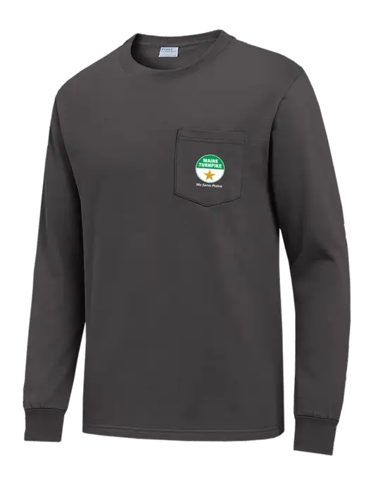 Charcoal Long Sleeve Heavyweight 6.1 oz Pocket T-Shirt w/MTA Turnpike Logo
