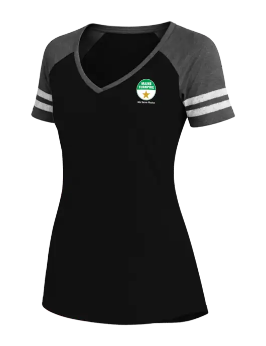 Womens Black/Charcoal Heather V-Neck Game Tee w/MTA Turnpike Logo