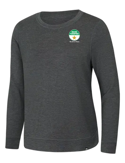 TravisMathew Womens Dark Grey Heather Lightweight Long Weekend Crew w/MTA Turnpike Logo