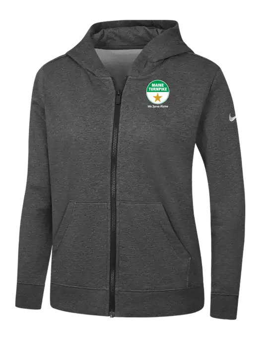 Nike Womens Club Fleece Sleeve Swoosh Full-Zip Charcoal Heather Hoodie w/MTA Turnpike Logo