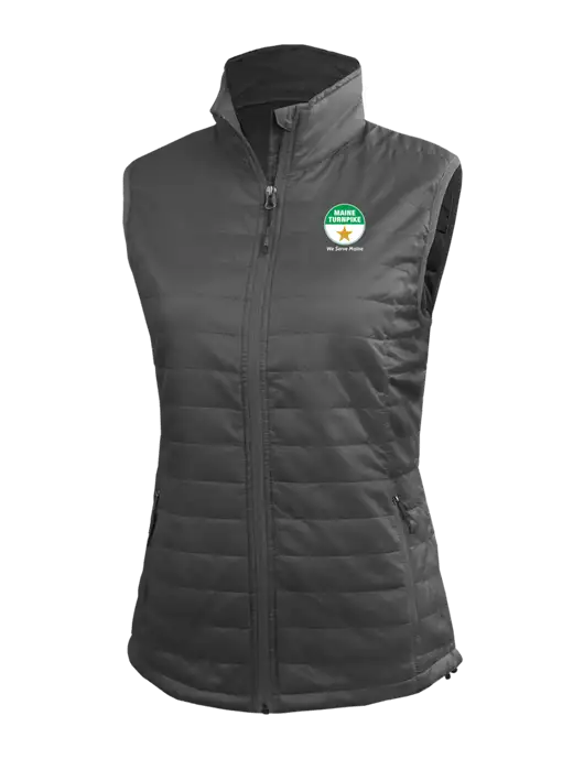 Womens Packable Dark Grey Puffy Vest w/MTA Turnpike Logo