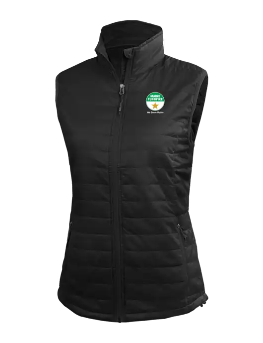 Womens Packable Black Puffy Vest w/MTA Turnpike Logo