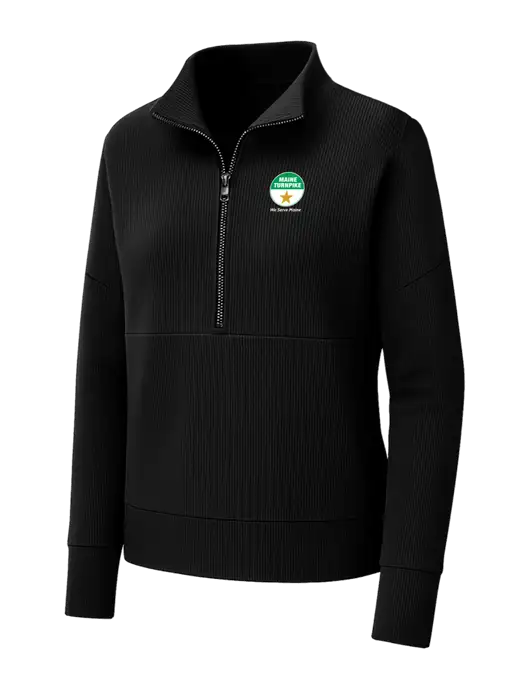 Mercer+Mettle Womens Black Linear Texture Quarter Zip w/MTA Turnpike Logo