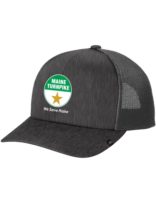 TravisMathew Very Dark Grey Heather Cruz Trucker Cap w/MTA Turnpike Logo