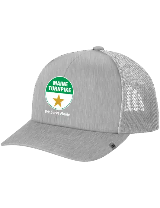 TravisMathew Light Medium Grey Heather Cruz Trucker Cap w/MTA Turnpike Logo