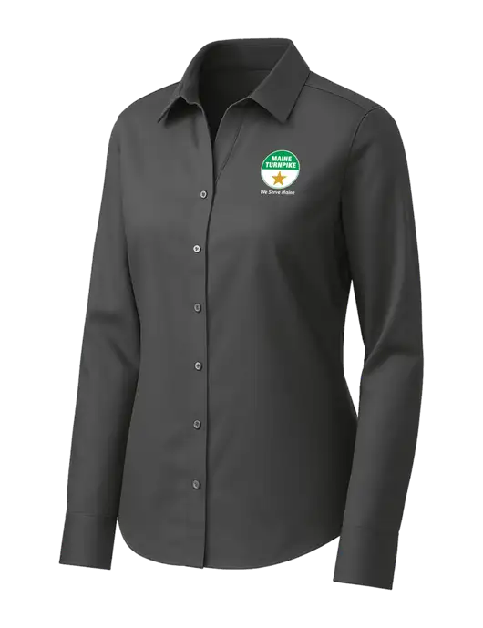 Brooks Brothers Womens Dark Grey Wrinkle-Free Stretch Pinpoint Shirt w/MTA Turnpike Logo