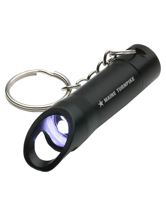 Black Pocket LED Flashlight with Bottle Opener & Keychain w/MTA Turnpike Logo